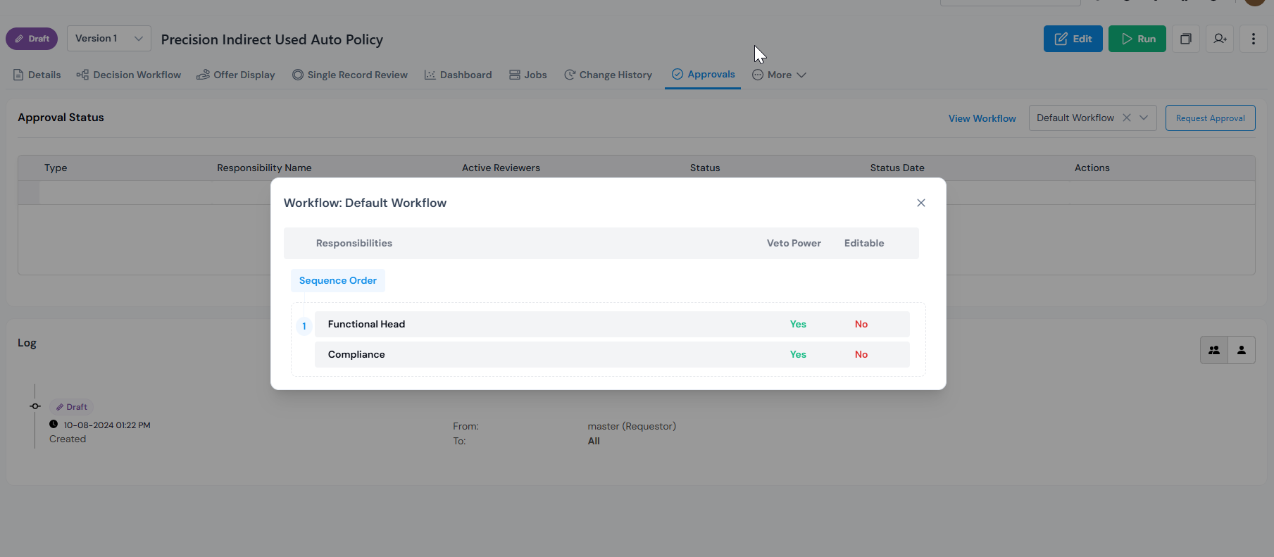 Approval workflow view for a policy in Corridor with reviewer queue and evidence.