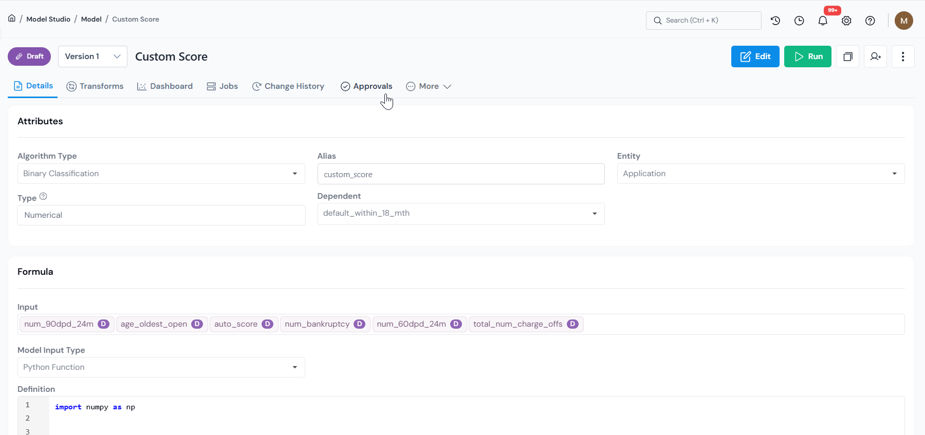 Object details page with the Approvals tab in the top navigation.